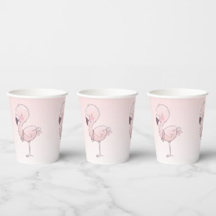 Gobelets En Papier Illustration de Flamant rose rose mou
