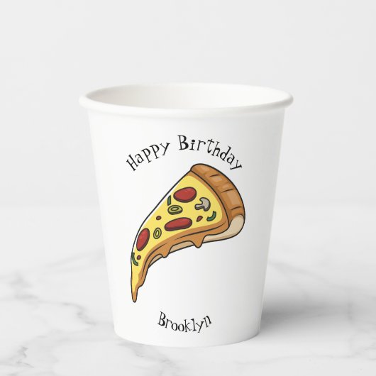 Gobelets En Papier Illustration de la pizza (Recto)