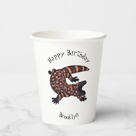 Gobelets En Papier Illustration de lézard géant affamé (Verso)