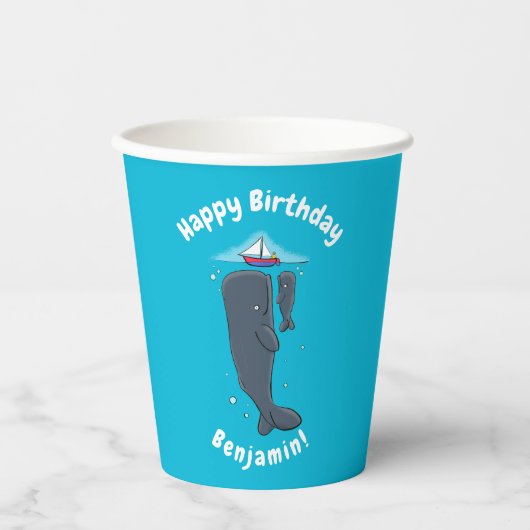 Gobelets En Papier Illustration de mignons baleines et voiliers (Recto)