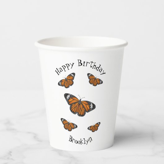 Gobelets En Papier Illustration de papillon monarque (Recto)