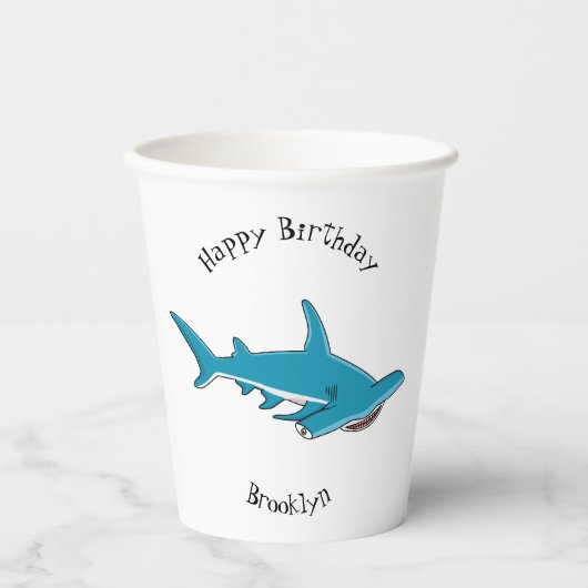 Gobelets En Papier Illustration de requin marteau (Recto)