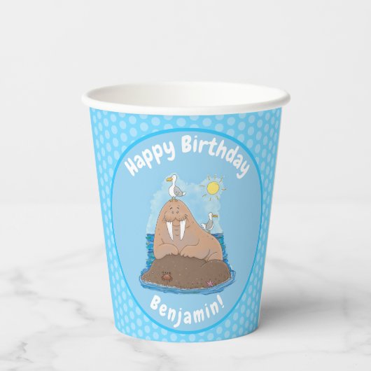 Gobelets En Papier Illustration drôle de morse joyeux (Verso)