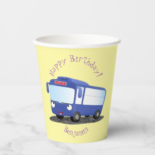 Gobelets En Papier Illustration d'un bus moderne bleu mignon