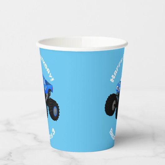 Gobelets En Papier Illustration d'un camion monstre bleu mou (Gauche)