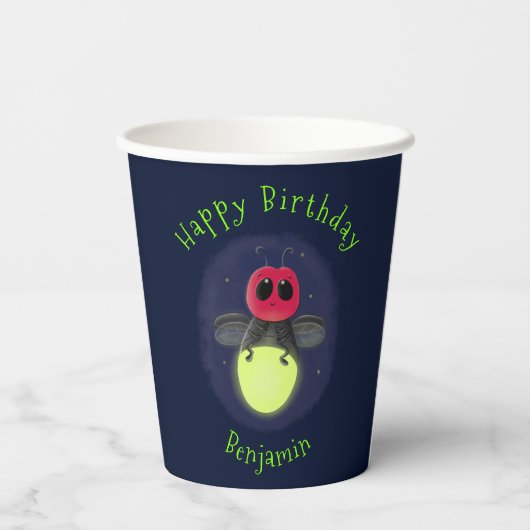 Gobelets En Papier Illustration d'une luciole à éclair mignon (Verso)