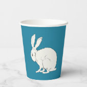 Gobelets En Papier Illustration simple de lapin blanc assis sur bleu (Verso)