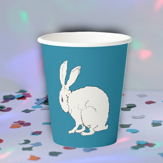 Gobelets En Papier Illustration simple de lapin blanc assis sur bleu