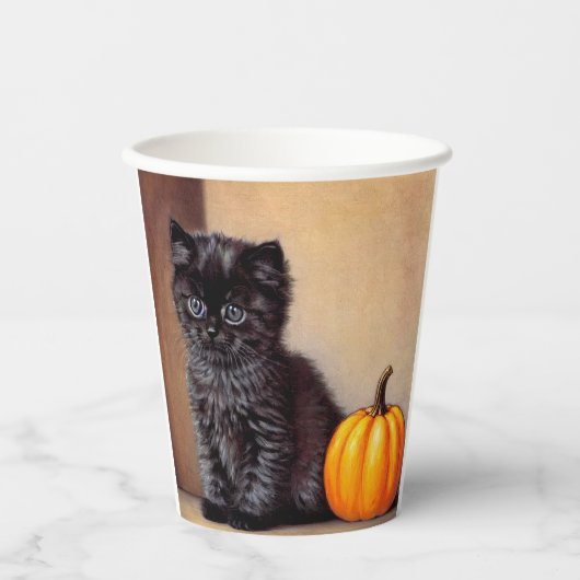 Gobelets En Papier Illustration vintage Halloween Black Kitten (Recto)