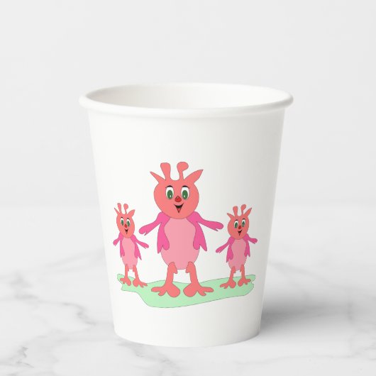 Gobelets En Papier Imaginaire rose mignon Créatures Aliens lunaires (Recto)