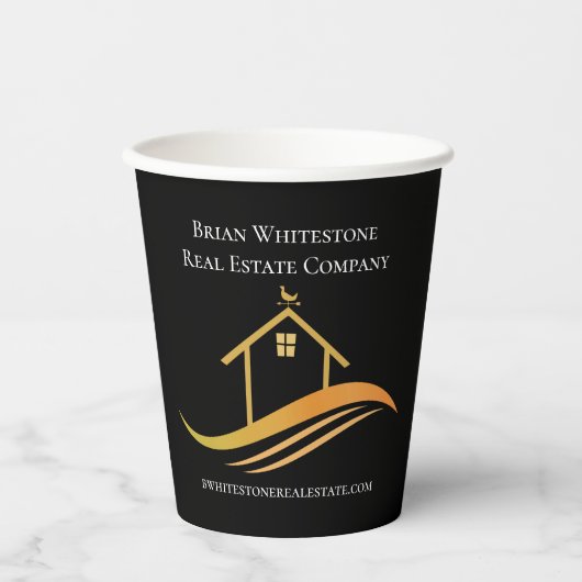 Gobelets En Papier Immobilier Chic Noir Or Custom Open House (Recto)