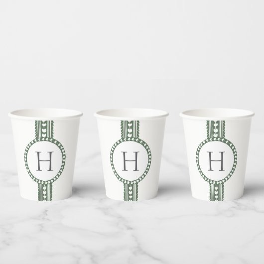 Gobelets En Papier Impression botanique verte et blanche sur bloc (Multi)