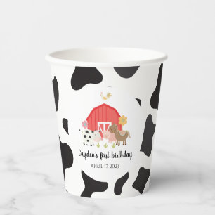 Gobelets En Papier Impression de vache d'anniversaire d'animal de fer