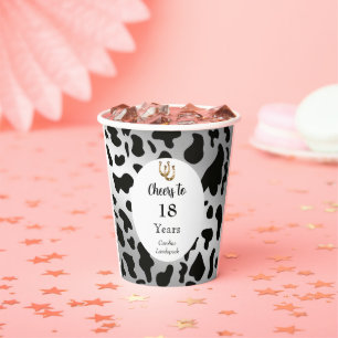 Gobelets En Papier Imprimantes de vache noire, Argent & Or Horseshoe