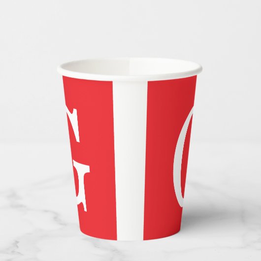 Gobelets En Papier Initial Letter Monogram Red White Plain Simple (Gauche)