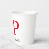 Gobelets En Papier Initiales en rouge clair monogramme professionnel (Gauche)