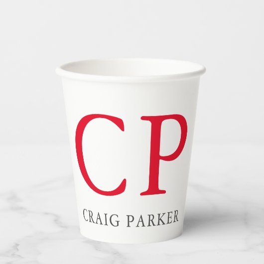 Gobelets En Papier Initiales en rouge clair monogramme professionnel (Recto)