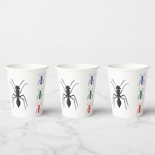 Gobelets En Papier Insectes de silhouettes de fourmi Noir Bleu Vert e