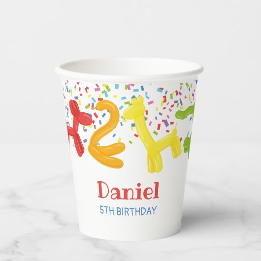 Gobelets En Papier Invitation ballons d'animaux d'anniversaire (Recto)