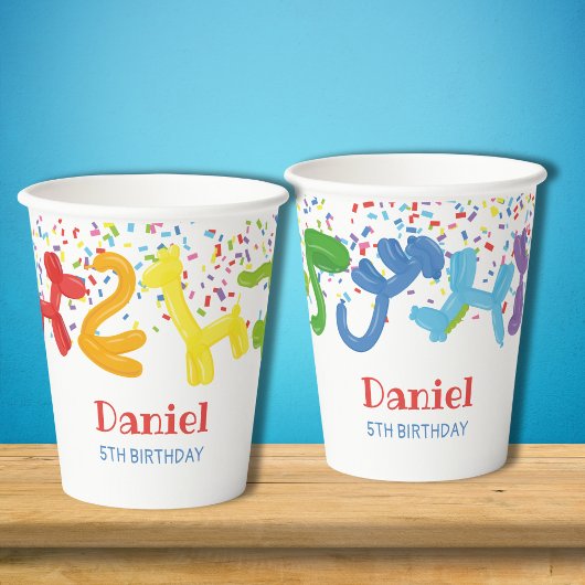 Gobelets En Papier Invitation ballons d'animaux d'anniversaire