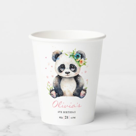 Gobelets En Papier Invitation d'anniversaire de Panda, Invitation d'a (Recto)