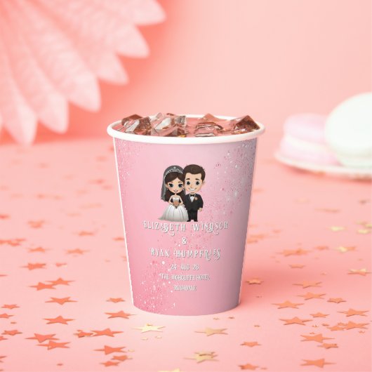 Gobelets En Papier Invitations de mariage rose avec étincelles de dia (Insitu)