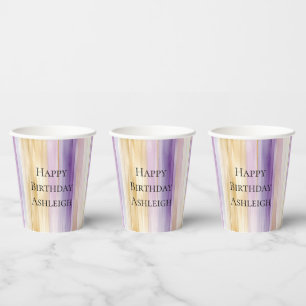 Gobelets En Papier Iris rayures crème violet Anniversaire
