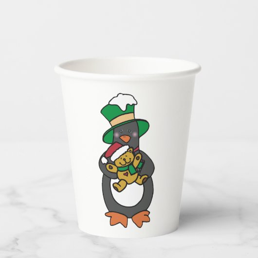 Gobelets En Papier Irish Penguin Holding Christmas Teddy Bear (Recto)