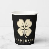 Gobelets En Papier Irlandais Lucky Four Leaf Clover avec nom noir (Verso)