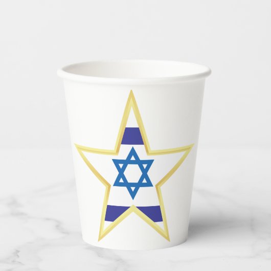Gobelets En Papier Israeli Flag Star of David Gold Trimmed (Recto)