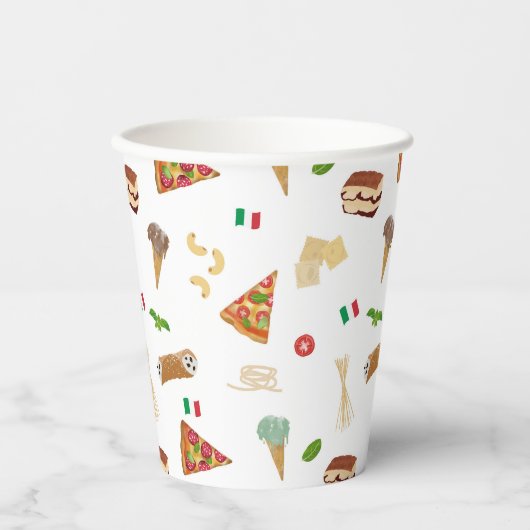 Gobelets En Papier Italian Food Pizza Pasta Tiramisu Pattern (Recto)
