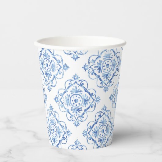 Gobelets En Papier Italien Positano Toscane Carrelage Bleu (Recto)