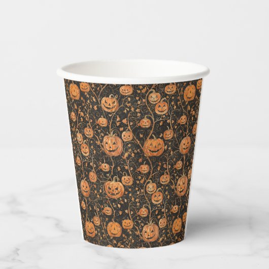 Gobelets En Papier Jack-o-lanternes sur la vigne (Recto)