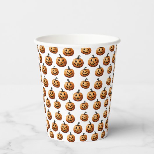 Gobelets En Papier Jack O'Lanterns sur blanc (Verso)