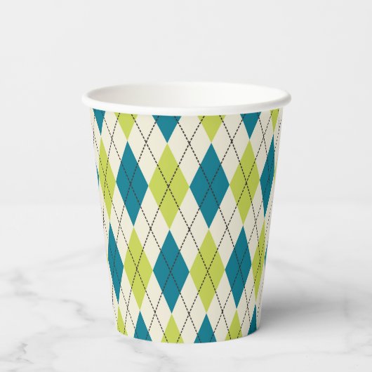 Gobelets En Papier Jacquard Bleu Et Vert (Verso)