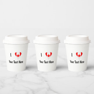 Gobelets En Papier J'aime (Drapeau Cœur Canada) Votre Texte Noir