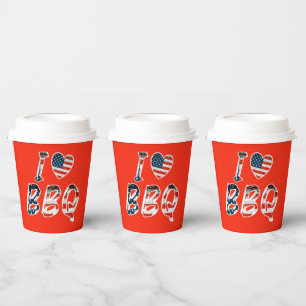Gobelets En Papier J'aime le barbecue, patriotique américain