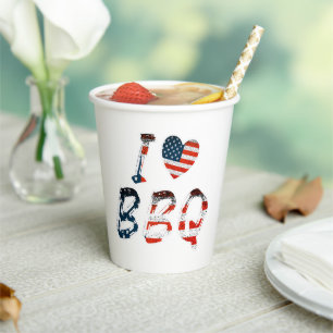 Gobelets En Papier J'aime le barbecue, patriotique américain