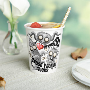 Gobelets En Papier J'aime les monstres parce que les gens aiment les 