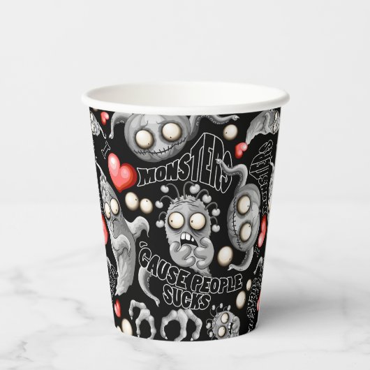 Gobelets En Papier J'aime les monstres parce que les gens aiment les  (Verso)
