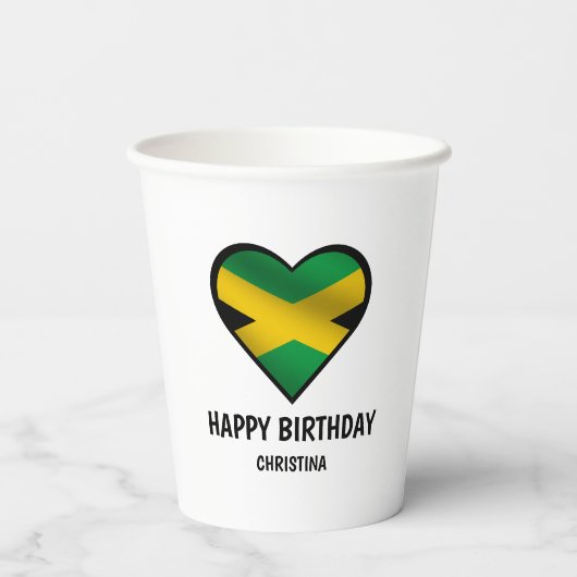 Gobelets En Papier Jamaïcain Jamaïcain Drapeau coeur heureux annivers (Verso)
