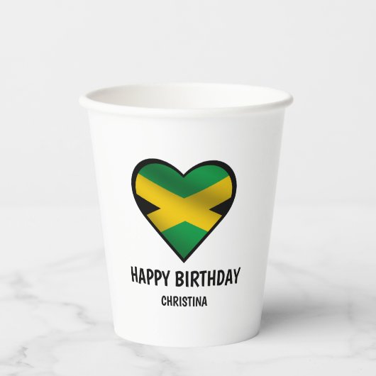 Gobelets En Papier Jamaïcain Jamaïcain Drapeau coeur heureux annivers (Recto)