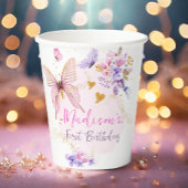 Gobelets En Papier Jardin à papillon floral rose violet fille Anniver