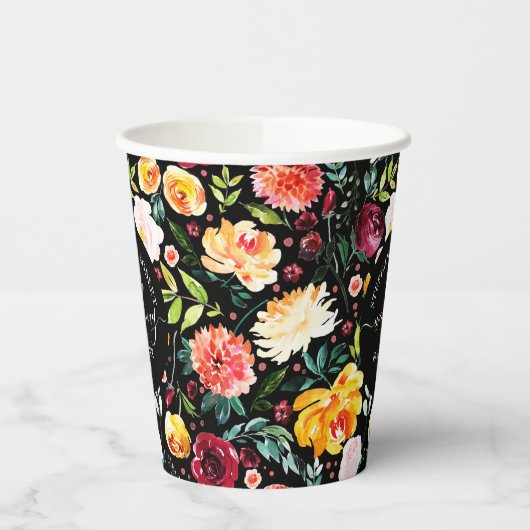 Gobelets En Papier Jardin anglais Fleurs d'été Texte de mariage perso (Gauche)