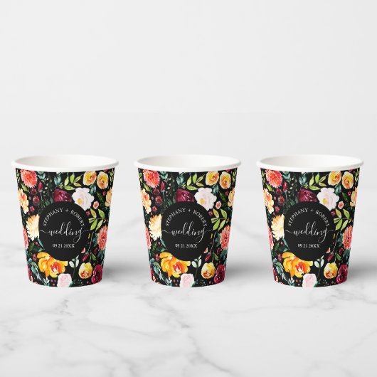 Gobelets En Papier Jardin anglais Fleurs d'été Texte de mariage perso (Multi)