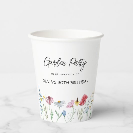 Gobelets En Papier Jardin Fleur sauvage Anniversaire (Recto)