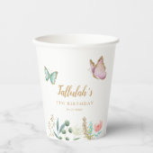 Gobelets En Papier Jardin floral papillon fête d'anniversaire (Recto)