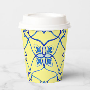 Gobelets En Papier Jaune et Bleu Méditerranée