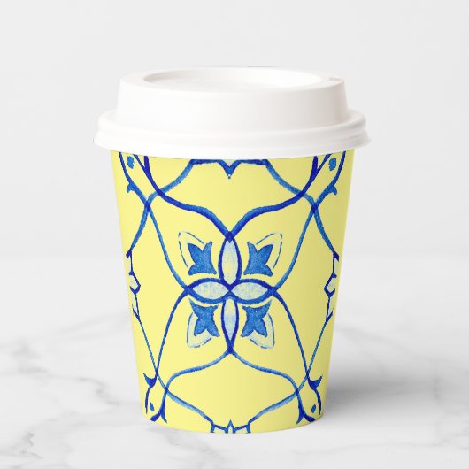 Gobelets En Papier Jaune et Bleu Méditerranée (Recto)