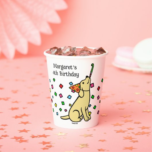 Gobelets En Papier Jaune Labrador Confetti fête d'anniversaire (Insitu)